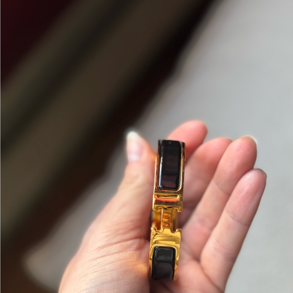 Gold and Black Hermes H Clic Bracelet - Picture 8 of 10